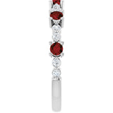 Round Mozambique Garnet & Diamond Stackable Ring in White Gold
