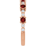 Round Mozambique Garnet & Diamond Stackable Ring in Rose Gold