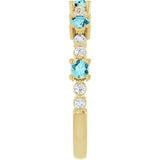 Round Blue Zircon & Diamond Stackable Ring in Yellow Gold
