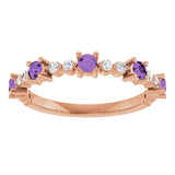 Round Amethyst Stackable Ring with Diamond Accents in Rose Gold