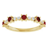 Round Mozambique Garnet & Diamond Stackable Ring in Yellow Gold