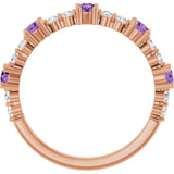 Round Amethyst Stackable Ring with Diamond Accents in Rose Gold