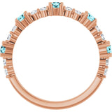 Round Blue Zircon Stackable Ring with Diamond Accents in Rose Gold