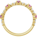 Round Pink Tourmaline & Diamond Stackable Ring in Yellow Gold