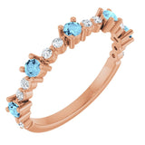 Round Aquamarine Stackable Ring with Diamond Accents in Rose Gold