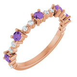 Round Amethyst Stackable Ring with Diamond Accents in Rose Gold