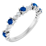 Round Lab-Grown Blue Sapphire & Diamond Stackable Ring in Platinum