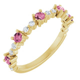 Round Pink Tourmaline & Diamond Stackable Ring in Yellow Gold