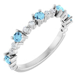 Round Aquamarine Stackable Ring with Diamond Accents in Platinum