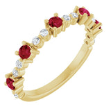 Round Lab-Grown Ruby & Diamond Stackable Ring in Yellow Gold
