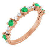 Round Lab-Grown Emerald & Diamond Stackable Ring in Rose Gold