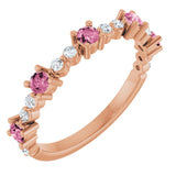 Round Pink Tourmaline & Diamond Stackable Ring in Rose Gold