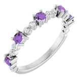 Round Amethyst Stackable Ring with Diamond Accents in White Gold