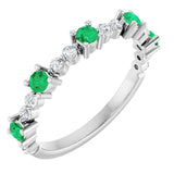 Round Lab-Grown Emerald & Diamond Stackable Ring in White Gold