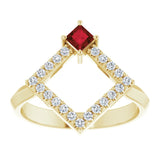 Square Mozambique Garnet & Diamond Accented Ring in Yellow Gold