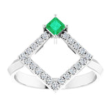 Square Emerald Accented Ring with Diamond Accents in Platinum
