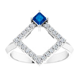 Square Blue Sapphire & Diamond Accented Ring in White Gold