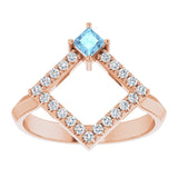 Square Aquamarine Accented Ring with Diamond Accents in Rose Gold