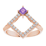 Square Amethyst Accented Ring with Diamond Accents in Rose Gold