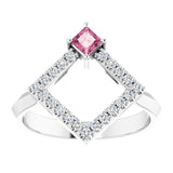 Square Pink Tourmaline & Diamond Accented Ring in White Gold