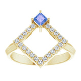 Square Tanzanite Accented Ring with Diamond Accents in Yellow Gold