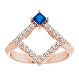 Square Blue Sapphire & Diamond Accented Ring in Rose Gold