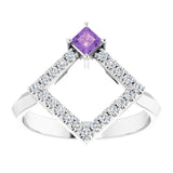 Square Amethyst Accented Ring with Diamond Accents in White Gold