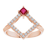 Square Ruby Accented Ring with Diamond Accents in Rose Gold