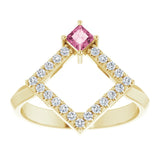 Square Pink Tourmaline & Diamond Accented Ring in Yellow Gold