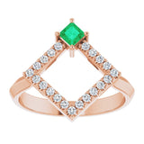 Square Emerald Accented Ring with Diamond Accents in Rose Gold