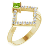 Square Peridot Accented Ring with Diamond Accents in Yellow Gold