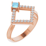Square Aquamarine Accented Ring with Diamond Accents in Rose Gold