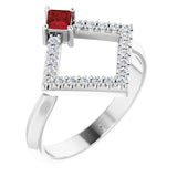 Square Mozambique Garnet & Diamond Accented Ring in Platinum