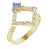 Square Tanzanite Accented Ring with Diamond Accents in Yellow Gold