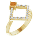 Square Citrine Accented Ring with Diamond Accents in Yellow Gold