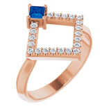Square Blue Sapphire & Diamond Accented Ring in Rose Gold