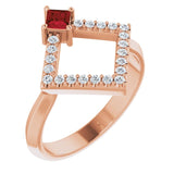 Square Mozambique Garnet & Diamond Accented Ring in Rose Gold