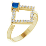 Square Blue Sapphire & Diamond Accented Ring in Yellow Gold