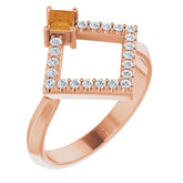 Square Citrine Accented Ring with Diamond Accents in Rose Gold