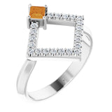 Square Citrine Accented Ring with Diamond Accents in Platinum
