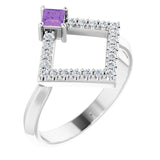 Square Amethyst Accented Ring with Diamond Accents in Platinum