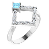 Square Aquamarine Accented Ring with Diamond Accents in White Gold