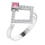 Square Pink Tourmaline Accented Ring with Diamond Accents in Platinum