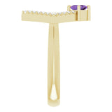 Square Amethyst Accented Ring with Diamond Accents in Yellow Gold