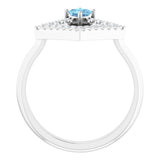 Square Aquamarine Accented Ring with Diamond Accents in White Gold