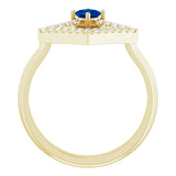 Square Blue Sapphire & Diamond Accented Ring in Yellow Gold