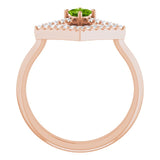 Square Peridot Accented Ring with Diamond Accents in Rose Gold