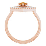 Square Citrine Accented Ring with Diamond Accents in Rose Gold