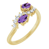 Oval Amethyst & Diamond Two Stone Ring in Gold and Platinum