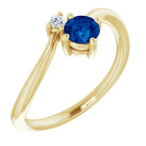 Round Blue Sapphire & Diamond Two Stone Ring in Gold and Platinum